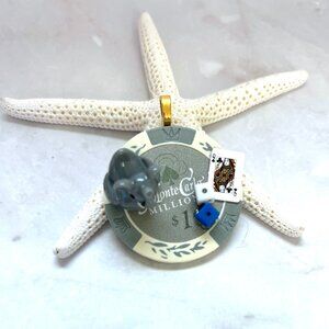 Elephant Poker Chip Pendant - Lucky Animal Charm Necklace - Miniature Collector